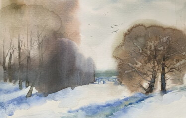 Картина под названием "Зимний парк." - Людмила Стойлик, Подлинное произведение искусства, Акварель