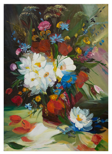 Картина под названием "Букет полевых цветов" - Людмила Китайгородская, Подлинное произведение искусства, Масло