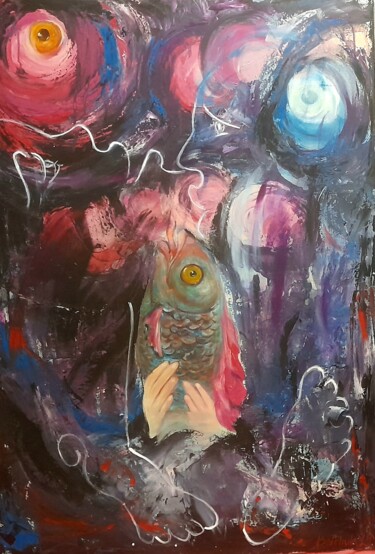 Pittura intitolato "my fish" da Liudmyla Boichuk, Opera d'arte originale, Olio