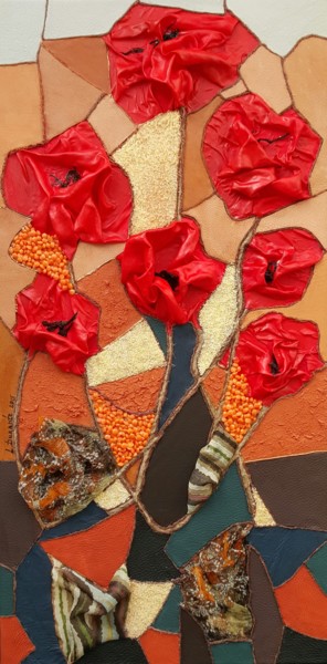 Collages intitolato "Pop Poppies" da Liudmyla Durante Art & Jewelry, Opera d'arte originale, Collages