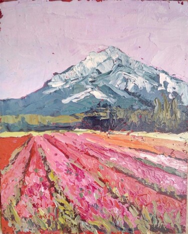Painting titled "Tulips fields" by Liudmyla Lelechenko, Original Artwork, Oil