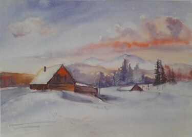 Painting titled "December 24" by Liudmyla Lelechenko, Original Artwork, Watercolor