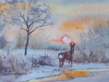 Painting titled "December morning" by Liudmyla Lelechenko, Original Artwork, Watercolor