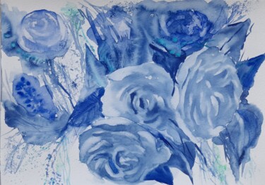 Schilderij getiteld "In blue" door Liudmyla Lelechenko, Origineel Kunstwerk, Aquarel