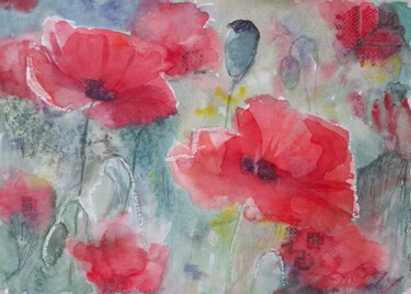 Schilderij getiteld "Poppies song" door Liudmyla Lelechenko, Origineel Kunstwerk, Aquarel