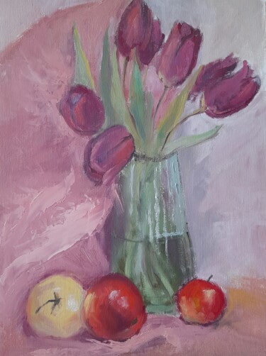 Painting titled "Tulips still life" by Liudmyla Lelechenko, Original Artwork, Oil