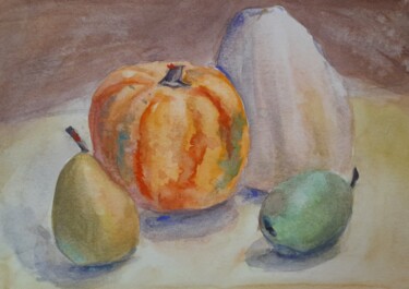 Картина под названием "Pumpkins" - Liudmyla Lelechenko, Подлинное произведение искусства, Акварель