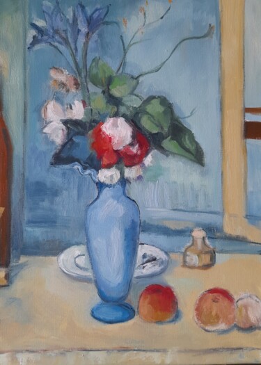 Painting titled "Blue Vase after Pau…" by Liudmyla Lelechenko, Original Artwork, Oil