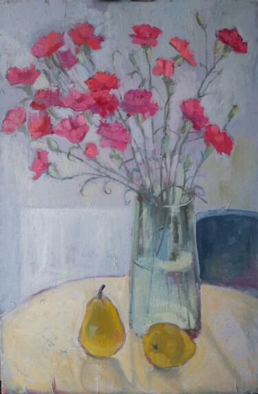 Malerei mit dem Titel "Carnation bouquet" von Liudmyla Lelechenko, Original-Kunstwerk, Öl