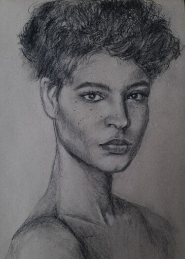 Desenho intitulada "Girl portrait study" por Liudmyla Lelechenko, Obras de arte originais, Carvão