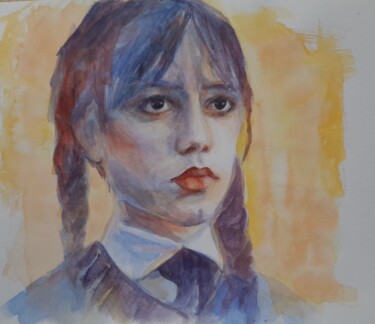 Painting titled "Watercolor girl por…" by Liudmyla Lelechenko, Original Artwork, Watercolor