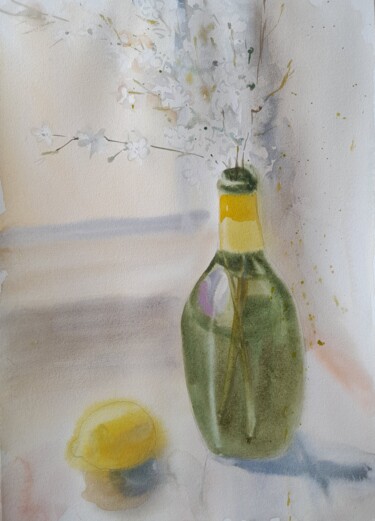 Painting titled "Still life with blo…" by Liudmyla Lelechenko, Original Artwork, Watercolor