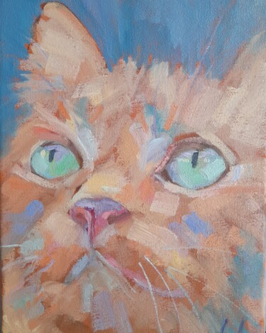 Ζωγραφική με τίτλο "Ginger-cat" από Liudmyla Lelechenko, Αυθεντικά έργα τέχνης, Λάδι