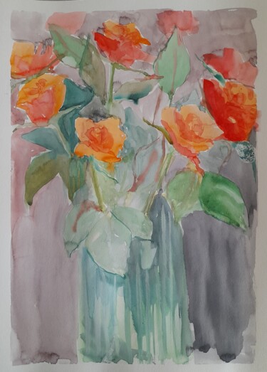 Peinture intitulée "Roses sketch" par Liudmyla Lelechenko, Œuvre d'art originale, Aquarelle