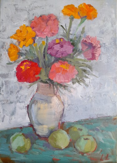 Картина под названием "Old vase" - Liudmyla Lelechenko, Подлинное произведение искусства, Масло