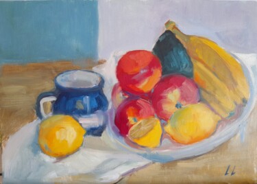 Painting titled "Still life with fru…" by Liudmyla Lelechenko, Original Artwork, Oil