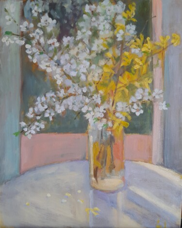 Painting titled "Spring glow" by Liudmyla Lelechenko, Original Artwork, Oil
