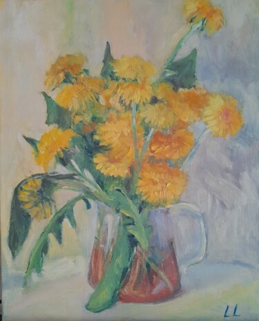 Malerei mit dem Titel "Dandelions" von Liudmyla Lelechenko, Original-Kunstwerk, Öl