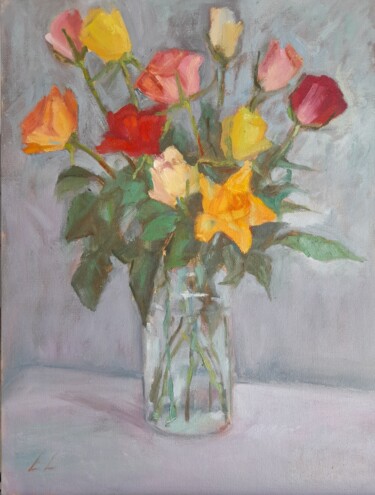 Pintura intitulada "Vibrant roses" por Liudmyla Lelechenko, Obras de arte originais, Óleo