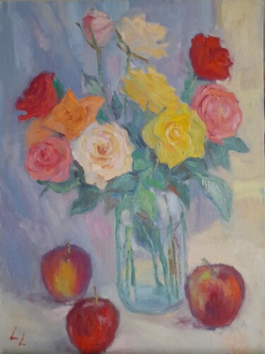 Painting titled "Polish apples and r…" by Liudmyla Lelechenko, Original Artwork, Oil