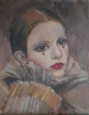 Painting titled "Pierrot" by Liudmyla Lelechenko, Original Artwork, Oil