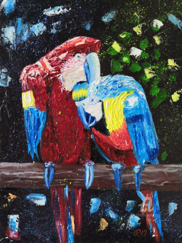 Painting titled "Doux couple. Sweet…" by Liudmyla Riabkova, Original Artwork, Oil Mounted on Wood Stretcher frame
