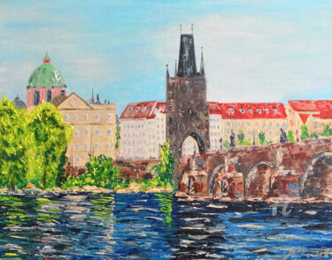 Картина под названием "Prague en été. Summ…" - Liudmyla Riabkova, Подлинное произведение искусства, Масло Установлен на Дере…