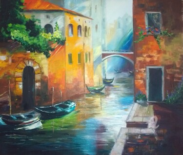 Pintura intitulada "Venise" por Liudmyla Riabkova, Obras de arte originais, Óleo Montado em Armação em madeira