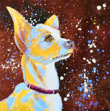 Painting titled "Toy Terrier Jack, a…" by Liudmyla Riabkova, Original Artwork, Oil Mounted on Wood Stretcher frame
