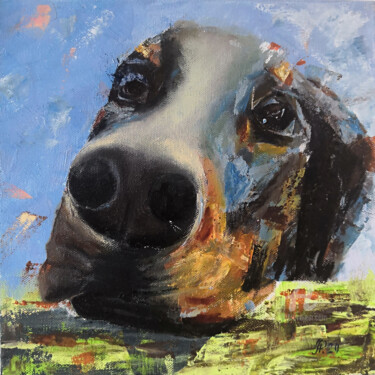 Pintura intitulada "Dog Doberman" por Liudmyla Riabkova, Obras de arte originais, Óleo