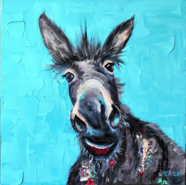 Schilderij getiteld "Donkey" door Liudmyla Riabkova, Origineel Kunstwerk, Olie