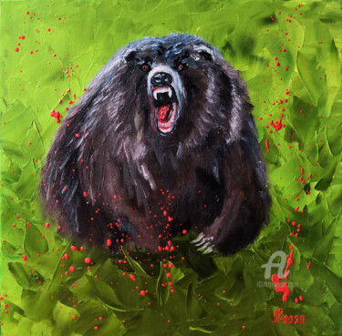 Painting titled "Grizzly bear" by Liudmyla Riabkova, Original Artwork, Oil