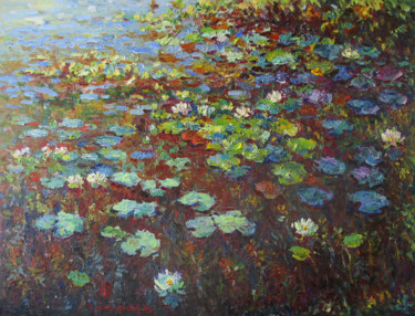 Pintura titulada "Water lilies in the…" por Liudvikas Daugirdas, Obra de arte original, Oleo
