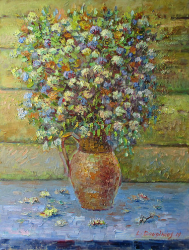 Painting titled "Wildflowers in the…" by Liudvikas Daugirdas, Original Artwork, Oil