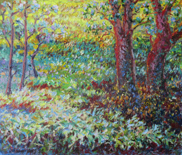 Peinture intitulée "Ferns in a forest" par Liudvikas Daugirdas, Œuvre d'art originale, Huile