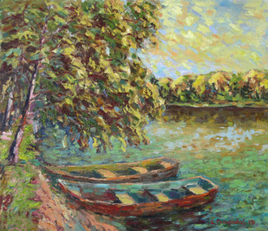 Schilderij getiteld "By the Lake" door Liudvikas Daugirdas, Origineel Kunstwerk, Olie