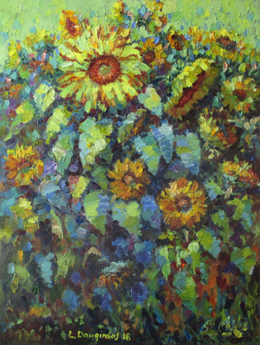 Painting titled "The Sunflowers" by Liudvikas Daugirdas, Original Artwork, Oil