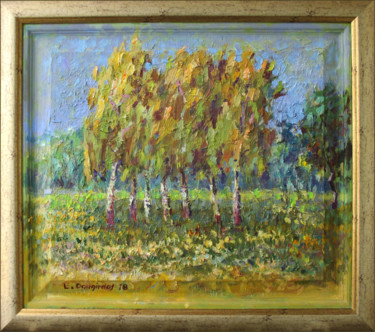 Painting titled "Birch Trees in the…" by Liudvikas Daugirdas, Original Artwork, Oil