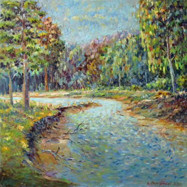 Painting titled "Forest River" by Liudvikas Daugirdas, Original Artwork, Oil