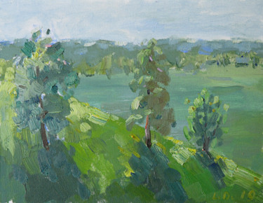 Malerei mit dem Titel "The Hill" von Liudvikas Daugirdas, Original-Kunstwerk, Öl