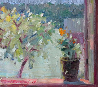 Schilderij getiteld "By the open Window" door Liudvikas Daugirdas, Origineel Kunstwerk, Olie