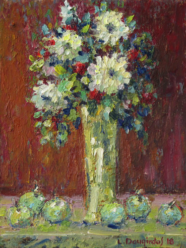 Painting titled "The flowers in the…" by Liudvikas Daugirdas, Original Artwork, Oil