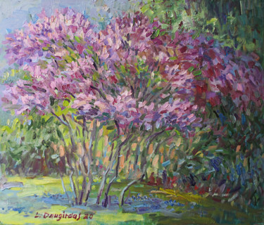 Картина под названием "The lilac tree" - Liudvikas Daugirdas, Подлинное произведение искусства, Масло Установлен на Деревянн…