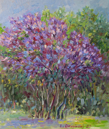 Painting titled "The lilacs in bloss…" by Liudvikas Daugirdas, Original Artwork, Oil