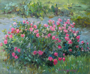 Painting titled "Peony flowers" by Liudvikas Daugirdas, Original Artwork, Oil