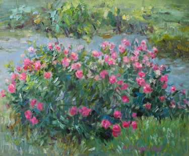 Peony flowers Painting titled "Peony flowers" by Liudvikas Daugirdas, Original Artwork, Oil