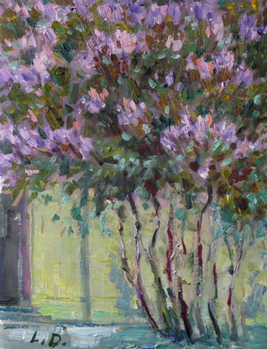 Pittura intitolato "The lilacs tree" da Liudvikas Daugirdas, Opera d'arte originale, Olio