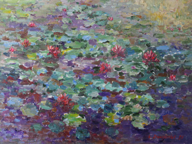 Malerei mit dem Titel "Water lilies in the…" von Liudvikas Daugirdas, Original-Kunstwerk, Öl