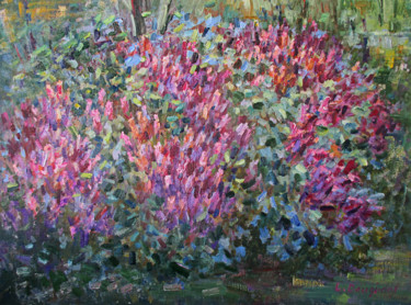 Картина под названием "The lilac tree afla…" - Liudvikas Daugirdas, Подлинное произведение искусства, Масло Установлен на Де…