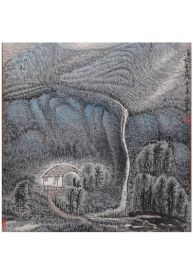 Peinture intitulée "house-in-the-valley…" par Ruiyou Liu, Œuvre d'art originale